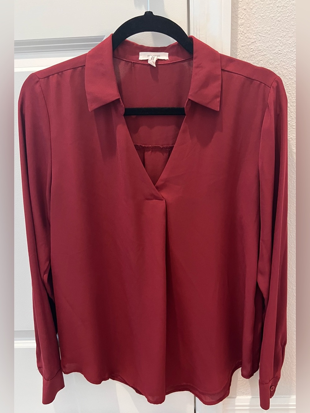 Maurices Burgundy Blouse Long Sleeve Collared Surplice Top - Size Medium
